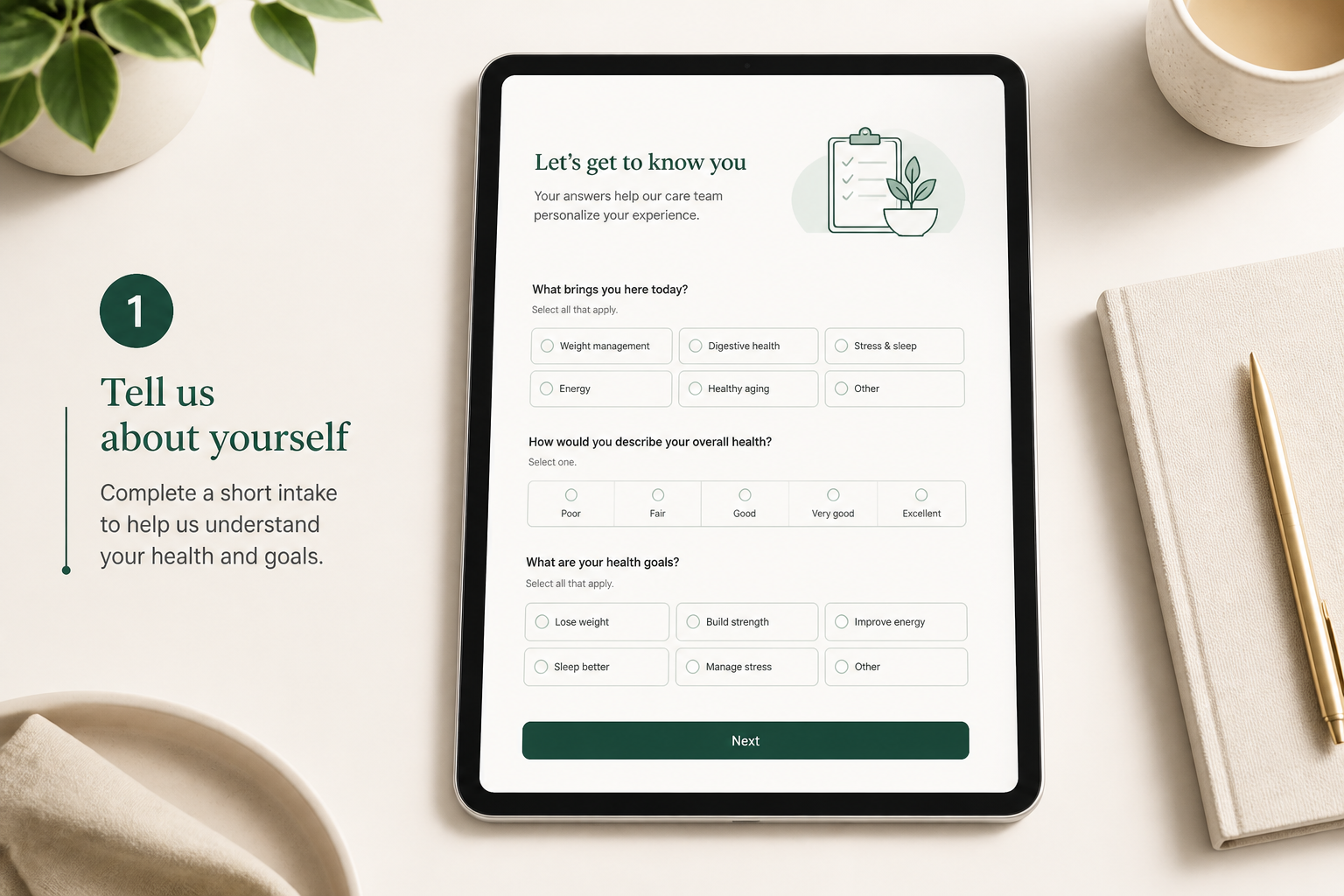Tablet intake form — tell us about yourself