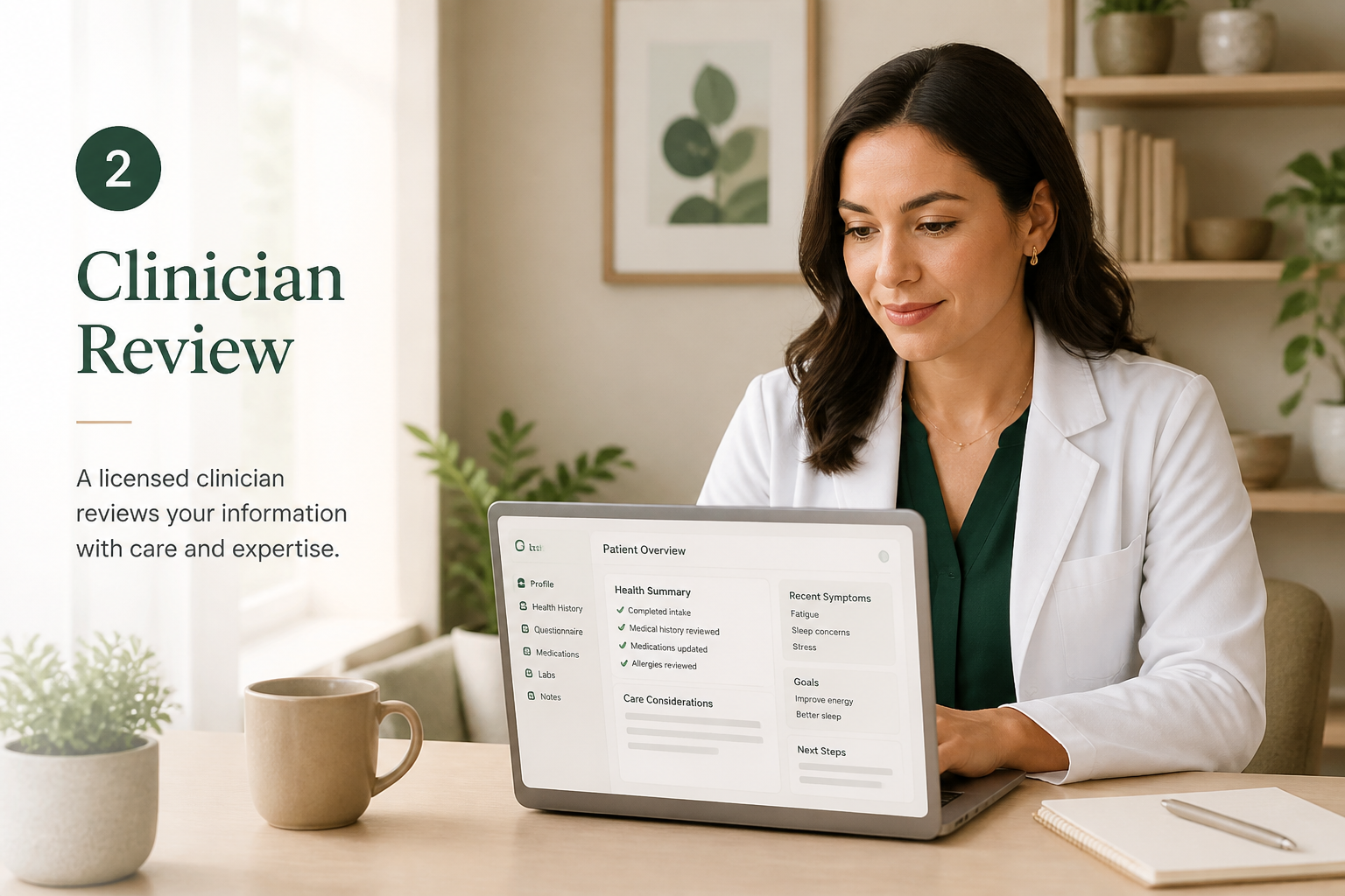 Licensed clinician reviewing your intake on a laptop